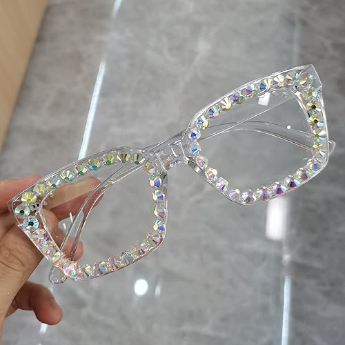 Miniatura 2 de Gafas de lectura para mujer, cuadradas, con bloqueo de luz azul, para computadora, con diamantes de imitación, para lectores de moda