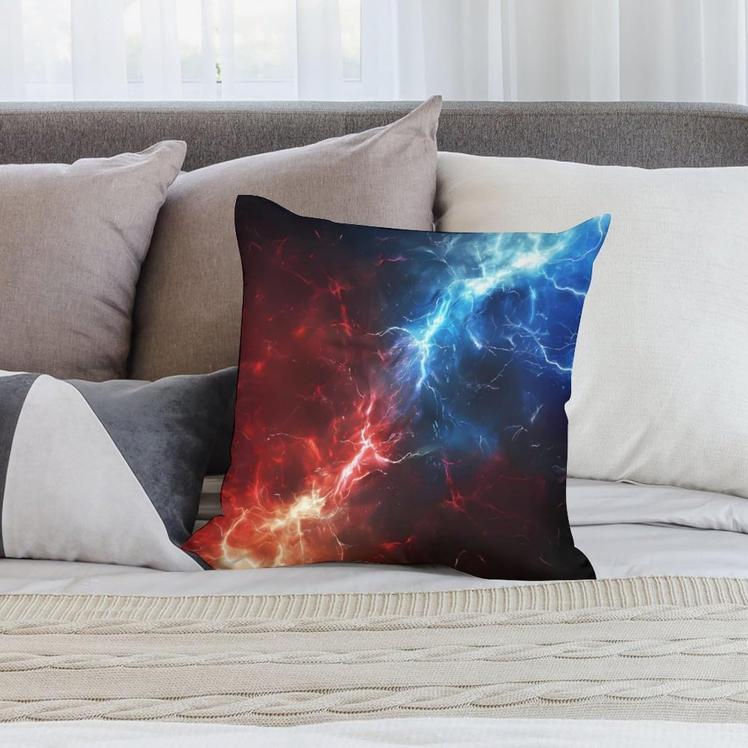 Red and Blue Thunder Printed Throw Pillow Case 4 Pcs Soft Pillowcases Pillows Covers Sofa Bed Decor 12/14/16/17/18/20/22/24/32 Inches