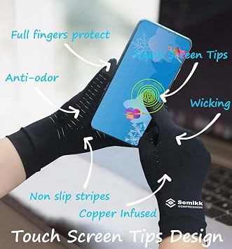 2 Pairs Compression Full Finger Arthritis Gloves, Copper Glove with Touch Screen Fingers for Everyday Support, Hand Joint Pain, Carpal Tunnel, Tendonitis, Trigger Finger, Fit for Men & Women (Small)