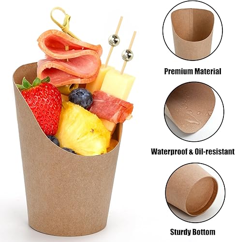 Miniatura 3 de Lawei Paquete de 100 vasos de papel kraft para papas fritas de 14 onzas, desechables, soporte para papas fritas para llevar, para fiestas,