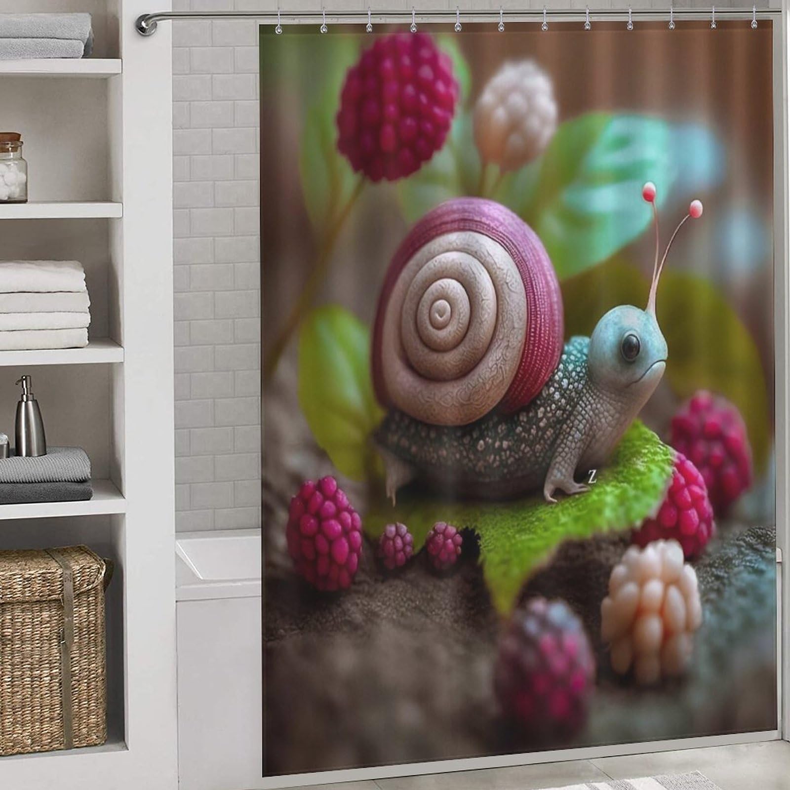 Rideau de douche escargots lavable et imperméable en polyester pour baignoire