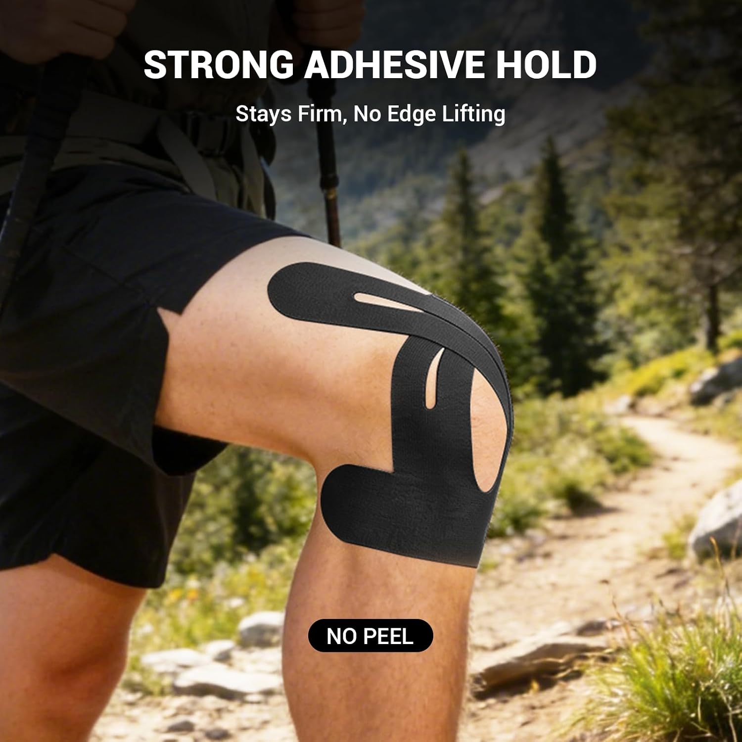 24 Pack Precut Kinesiology Tape for Knees & Shoulder, Knee Support & Stability for Sports, Waterproof & Elastic Tape for Knee Pain Relief, Breathable Hypoallergenic & Latex-Free, Black