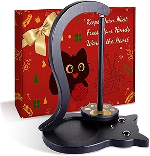 Black Cat Yarn Holder for Crocheting, Wooden Crochet Yarn Holder Magnetic Yarn Spinner with Accessories Storage Anti-Slip Pads,Yarn Ball Holder Crochet Gift for Knitting Lovers with Gift Box Packaging
