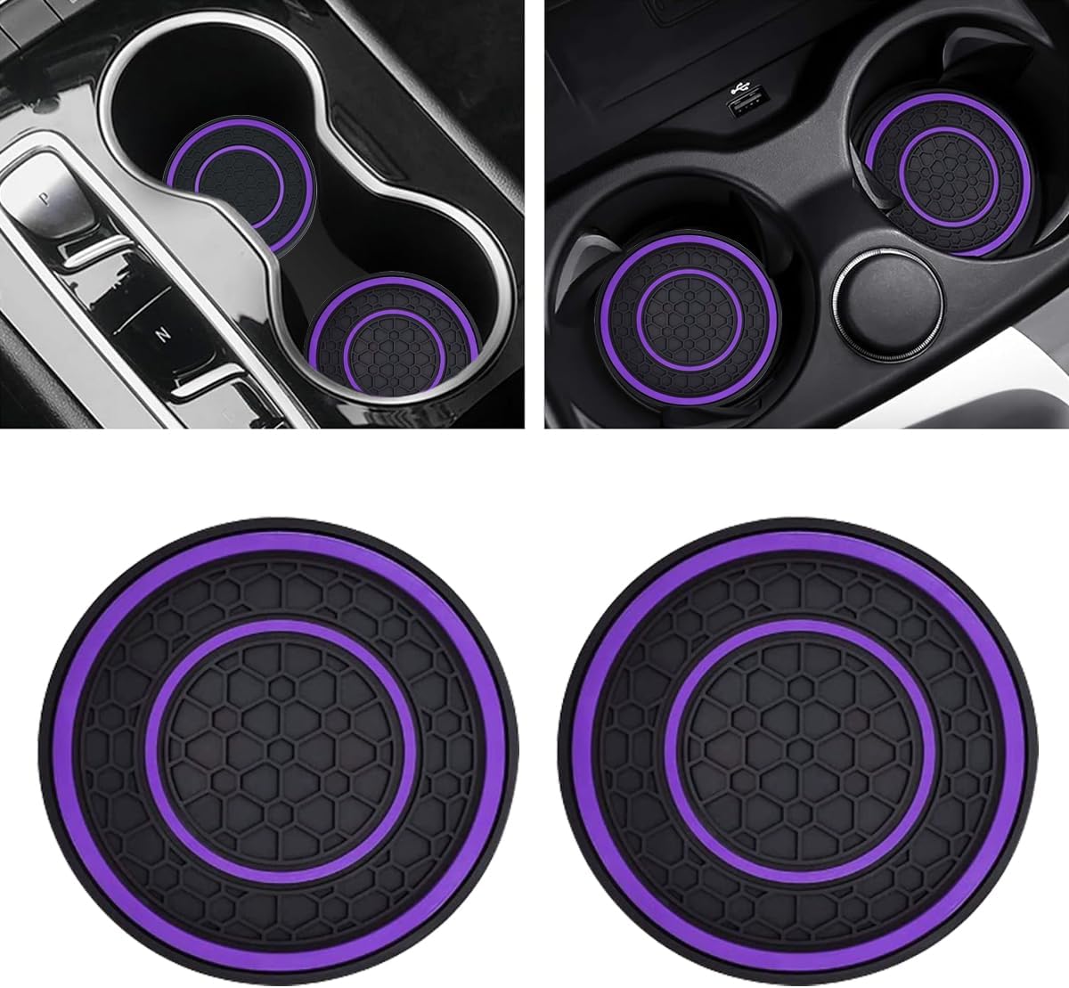 2PCS Car Cup Holder Coasters, 2.75 Inch Auto Non-Slip Anti Dust Cup Mats, Console Cup Holder Insert Coaster Auto Insulated Mats, Universal Interior Accessories for Most Cars (Purple)