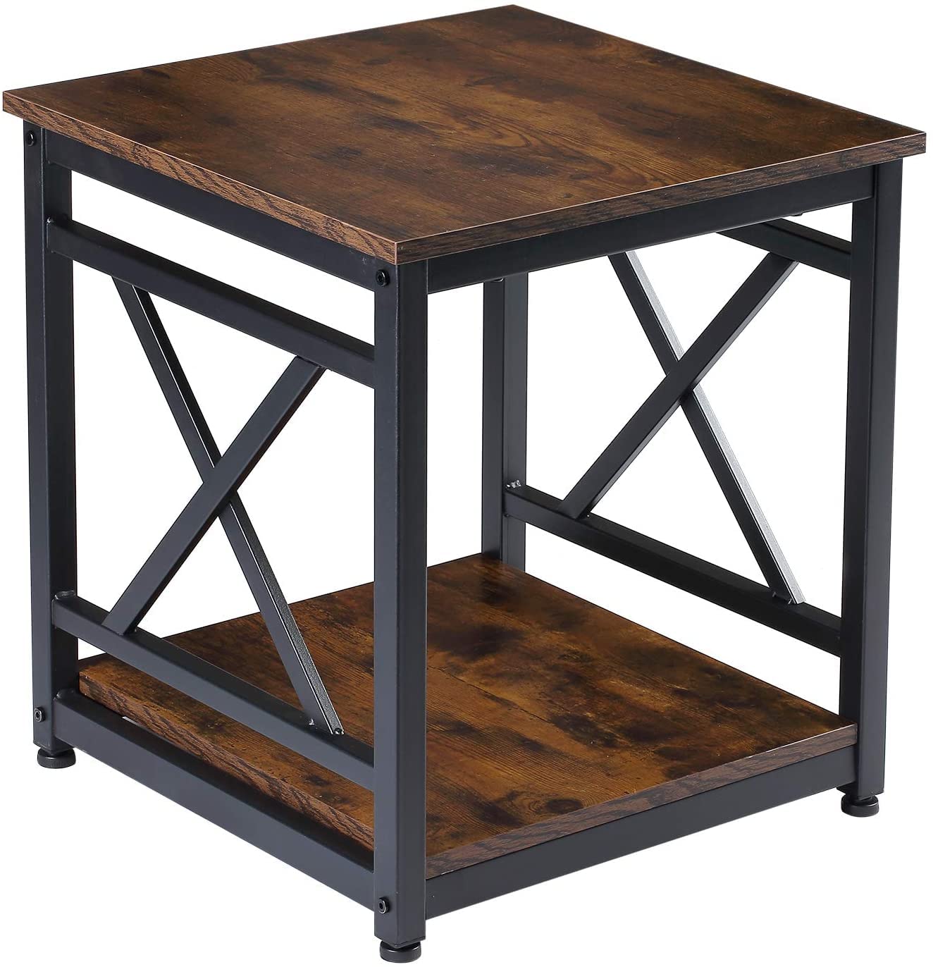 INDIAN DECOR 48382 Industrial End Table, 18 inch Square Side Table with Storage Shelf, Sturdy Metal Frame, for Living Room Bedroom - Black-image-36