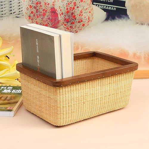 Miniatura 5 de Teng Tian Nantucket cesta de ratán y madera maciza decoraciones para el hogar para sala de estar moderna cesta de almacenamiento cuadrada caja de