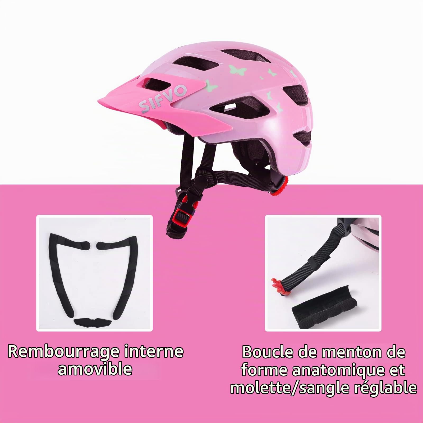 SIFVO Casque de vélo Enfants garçon et Fille 5-14 Ans Casques Velo Enfant pour Cyclisme Skateboard avec visière Amovible (50-57 cm)