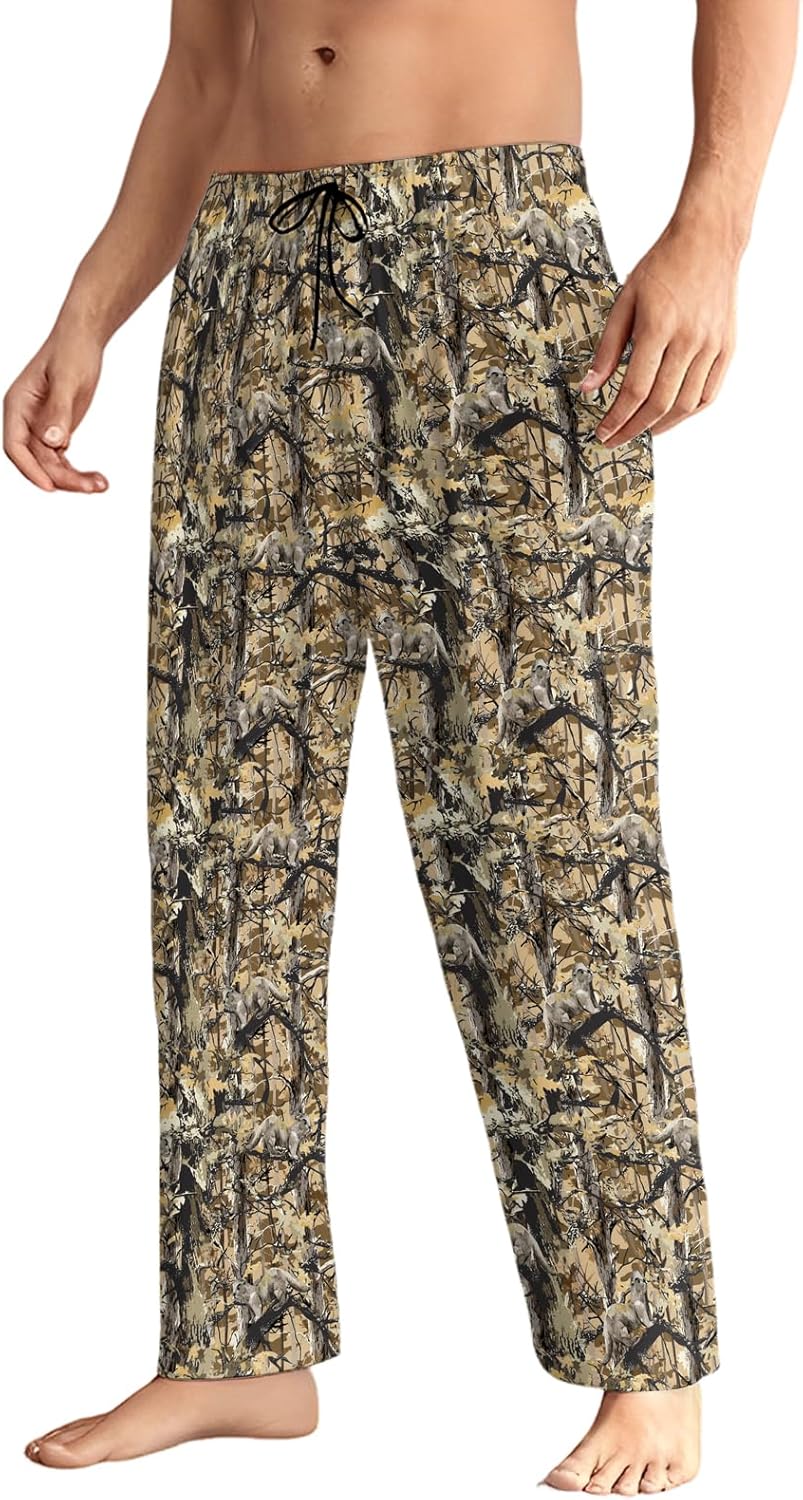 Camo Forest Fishing Men's Pajama Pants with Pockets Elastic Waistband Breathable Lightweight Sleep Pants for Men Soft Lounge Pants M - Image 3