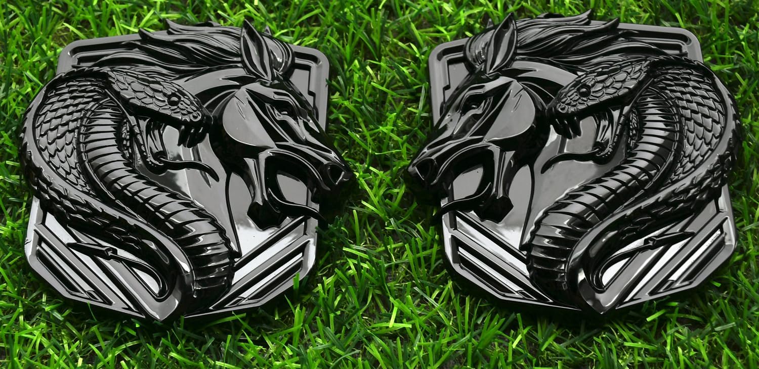 2Pcs New Custom Dark Horse Cobra Style Emblems Left Right Car Badge Compatible with 2011-2025+ Mustang GT Dark Coyote Badge (Glossy Black)