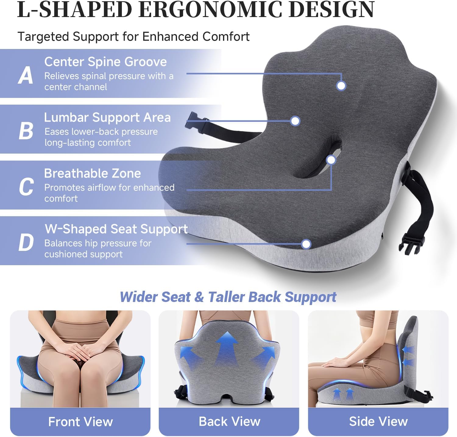 Car Seat Cushion L-Shaped Lumbar Support Pillow One Piece,Truck Seat Cushion,Memory Foam Seat Cushion Ergonomic Back Support,Comfort & Support for Long Sitting,Alleviate Back Pain