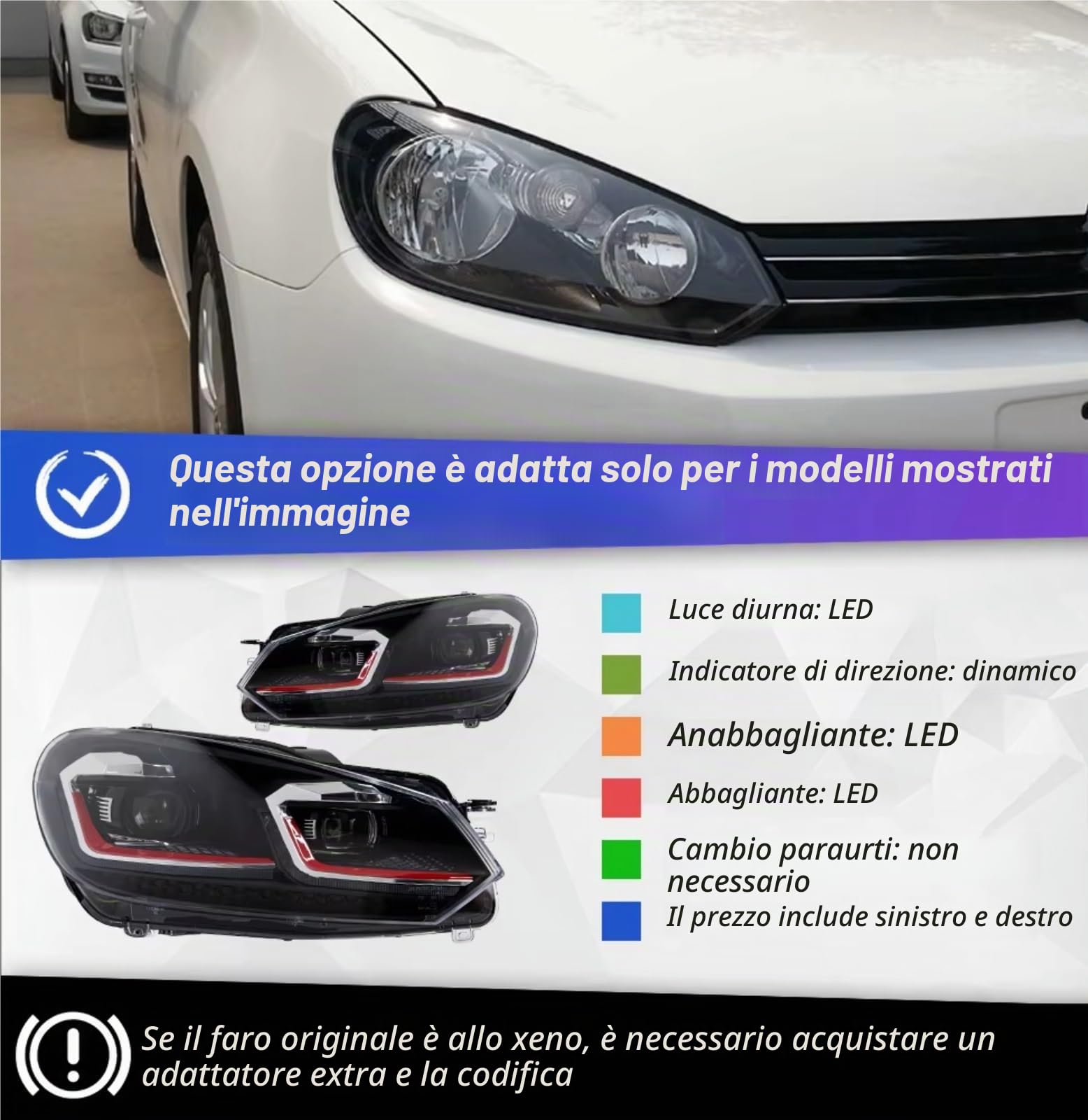 Fari Anteriori Auto Per Per Golf6 Per Golf 6 MK6 Fari 2009-2012 R20 Per GTI Fari Per DRL Proiettore Lente Luci Auto Luci Fendinebbia(Red,LHD)