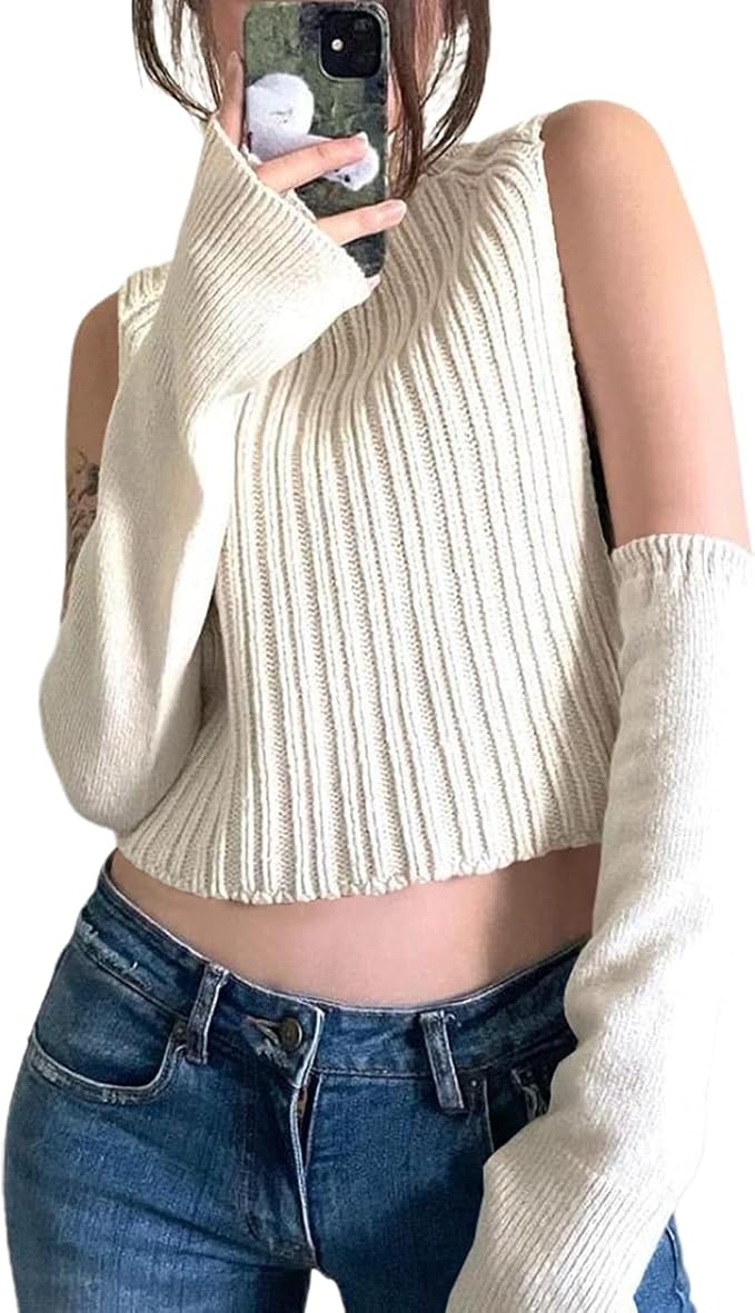 NINALUNA Donne Y2K Senza Maniche Collo Alto Maglione Gilet Maglia Canotta  con Copertura Braccio Maglione Maniche Estetica Streetwear Top : Amazon.it:  Abbigliamento