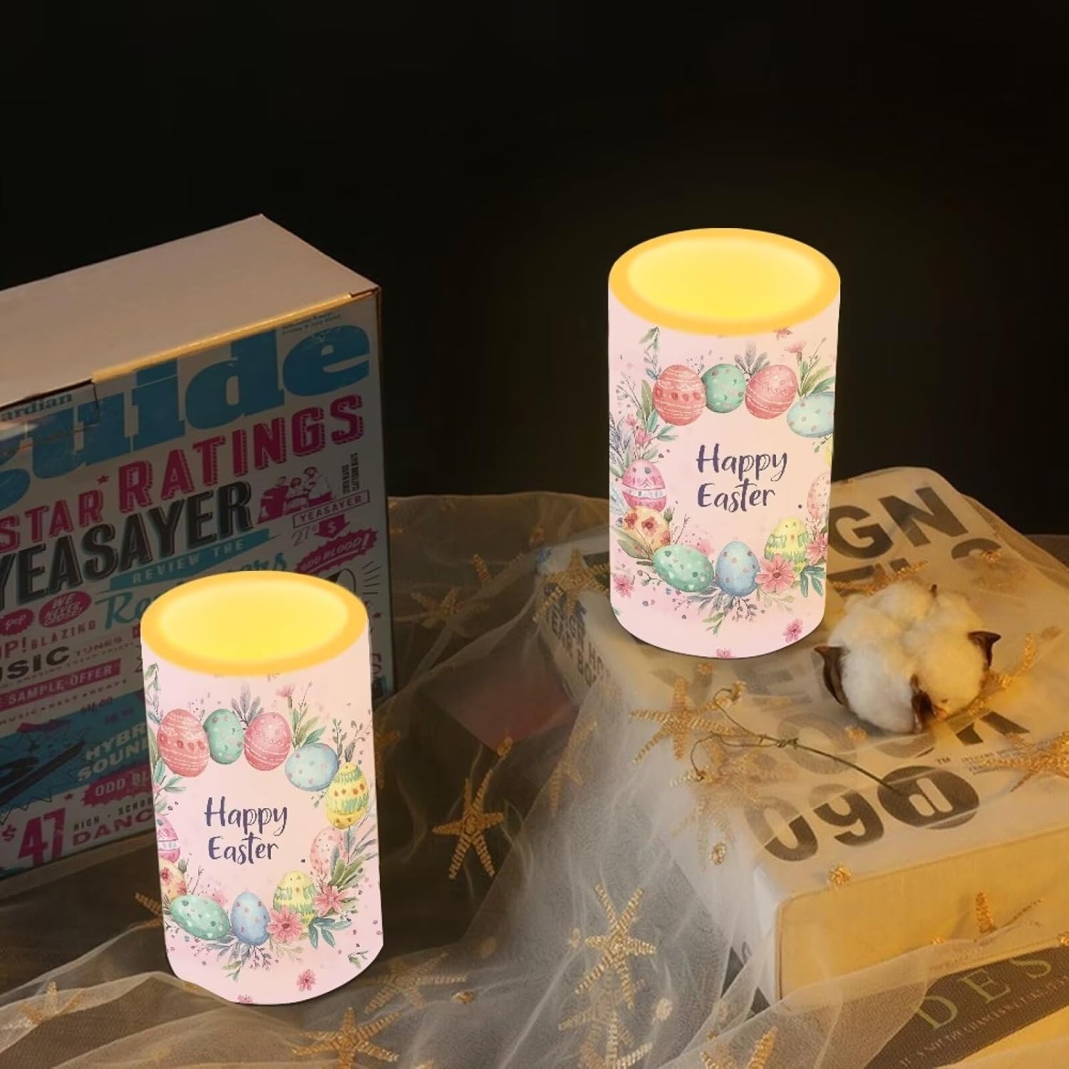Easter Decorations Indoor Candles with Eggs Floral Pink Flameless Candles with Remote and Timer Set of 2 Battery Operated LED Candles for Festival Gift Home Room Decor
