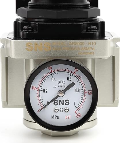 Miniatura 38 de SNS Regulador de presión de aire Rosca hembra 1/8 NPT 0-150 PSI ajustable, soporte, con manómetro AR2000-N01 multicolor/fantasía (Ar)