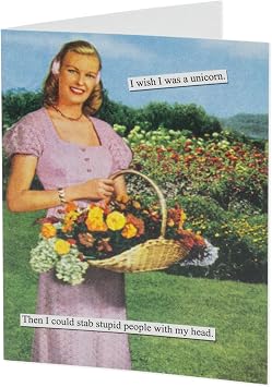 Anne Taintor Birthday Cards Funny Vintage Retro Greeting Card for Her, 4.25" x 5.5", Unicorn
