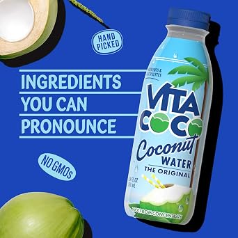 Vita Coco Coconut Water, Pure, Natural Hydrating Electrolyte Drink, Smart Alternative To Coffee, Soda, Sports Drinks, Gluten Free, 16.9 Oz Slim Bottle (Pack Of 12)