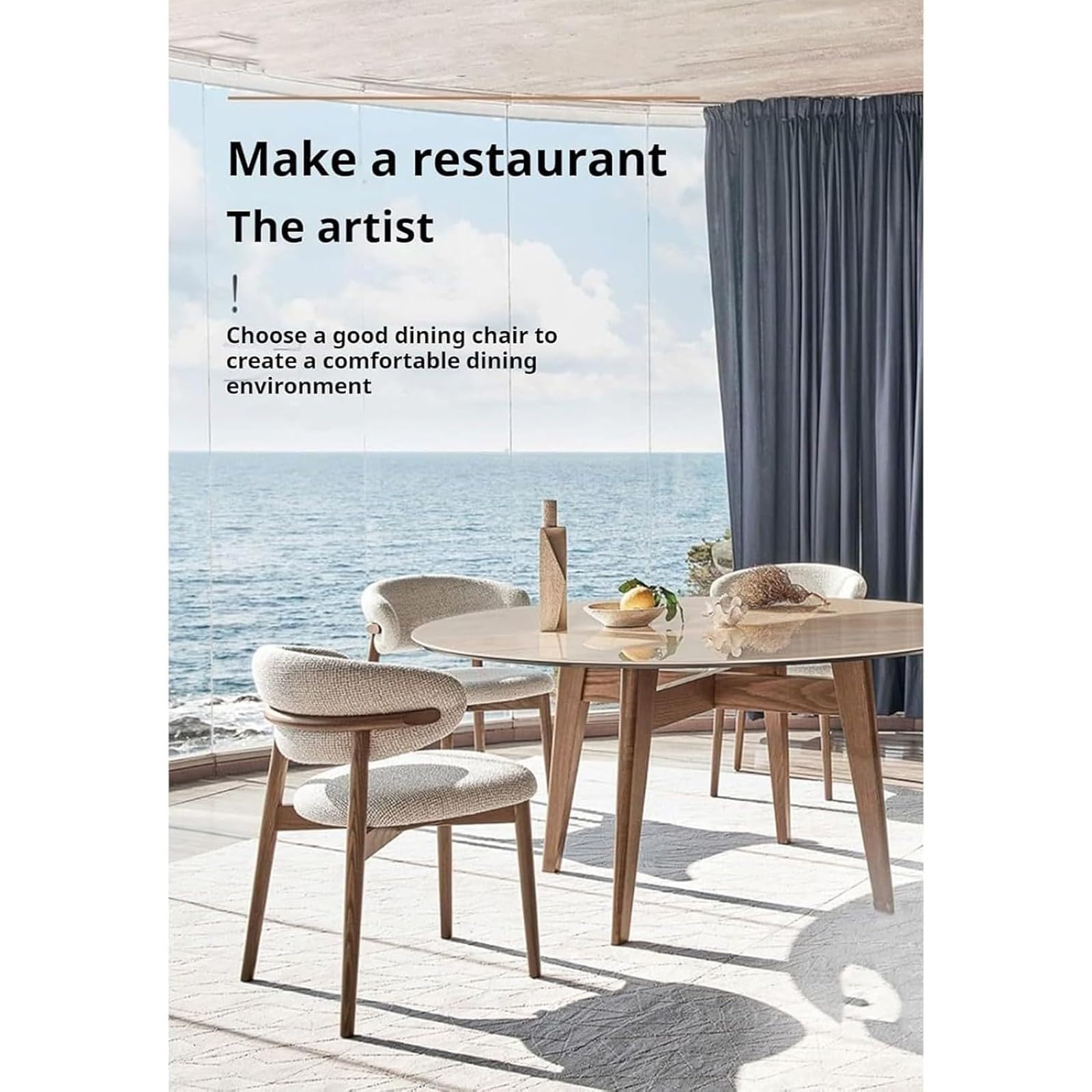 Sillas modernas de comedor de madera maciza, sillas de reposabrazos, sillas acolchadas de tela con respaldo curvo, diseño ergonómico, adecuadas para cocina y Sala de estar Walnut,6pieces