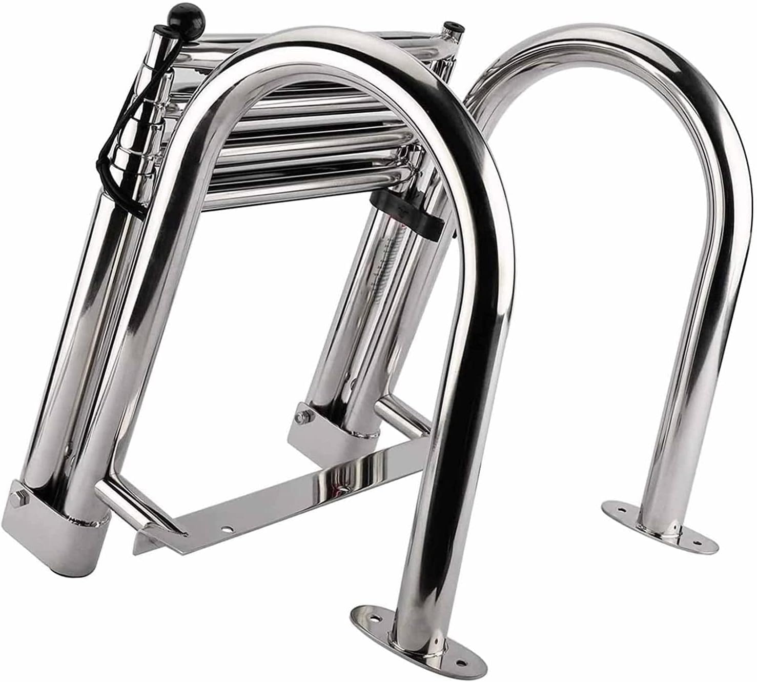 Ladders,Pontoon Boat Ladder with Inboard Handrail Stainless Steel Swim Deck Ladder 4 Step Telescoping Rear Entry Boat Ladder for Pool