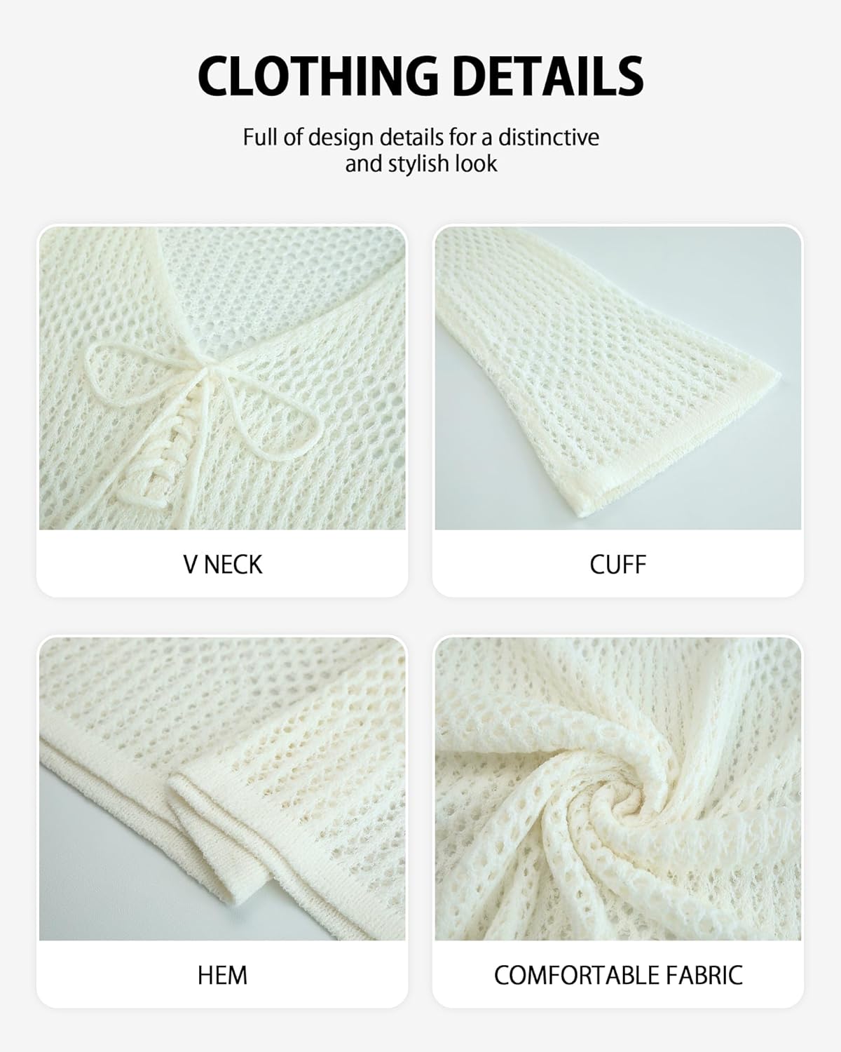 Bsubseach Women Swimsuit Crochet Coverup Long Sleeve V Neck Beach Knit Bathing Suits Cover Ups Mesh Bikini Hollow Out Dress - Image 4