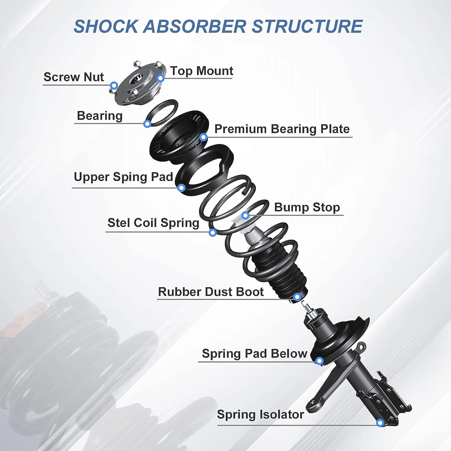 Front and Rear Shock Absorber Struts Complete Assembly for 2005-2010 Ford Mustang, Front Struts & Rear Shock Complete Assembly Pair, Struts Shock Absorber Set for Mustang