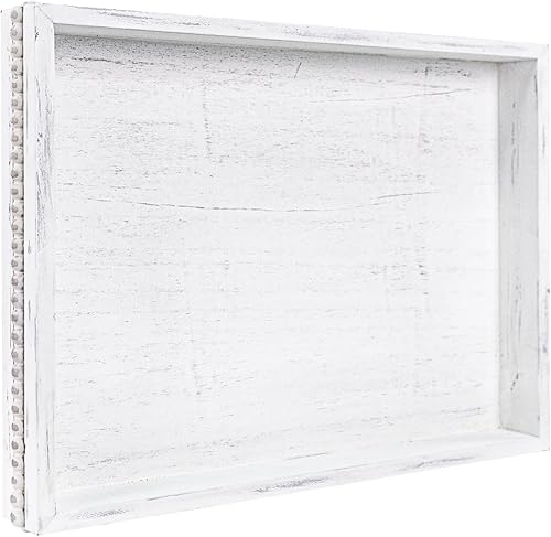 Miniatura 12 de MAONAME Bandeja de madera para servir, bandeja de madera de granja para mesa de café, bandejas ovaladas con cuentas, bandejas decorativas marrón