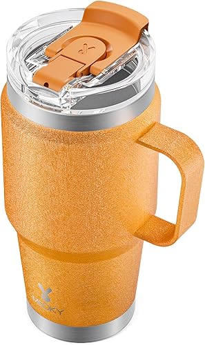 Miniatura 20 de Meoky Vaso de 32 onzas con asa, vaso aislado con tapa y popote, taza de viaje de acero inoxidable, 100% a prueba de fugas, mantiene el frío durante