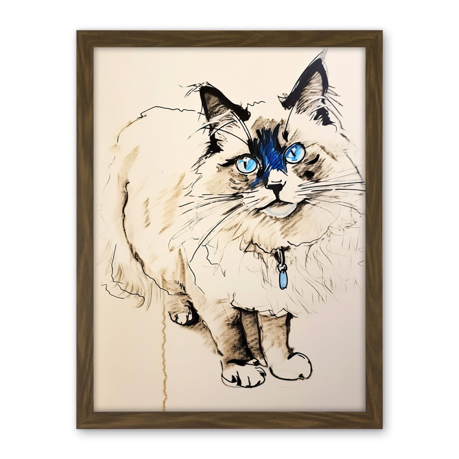Artery8 Blue Point Ragdoll Cat Sketch Drawing Portrait Artwork Framed Wall Art Print 18X24 Inch