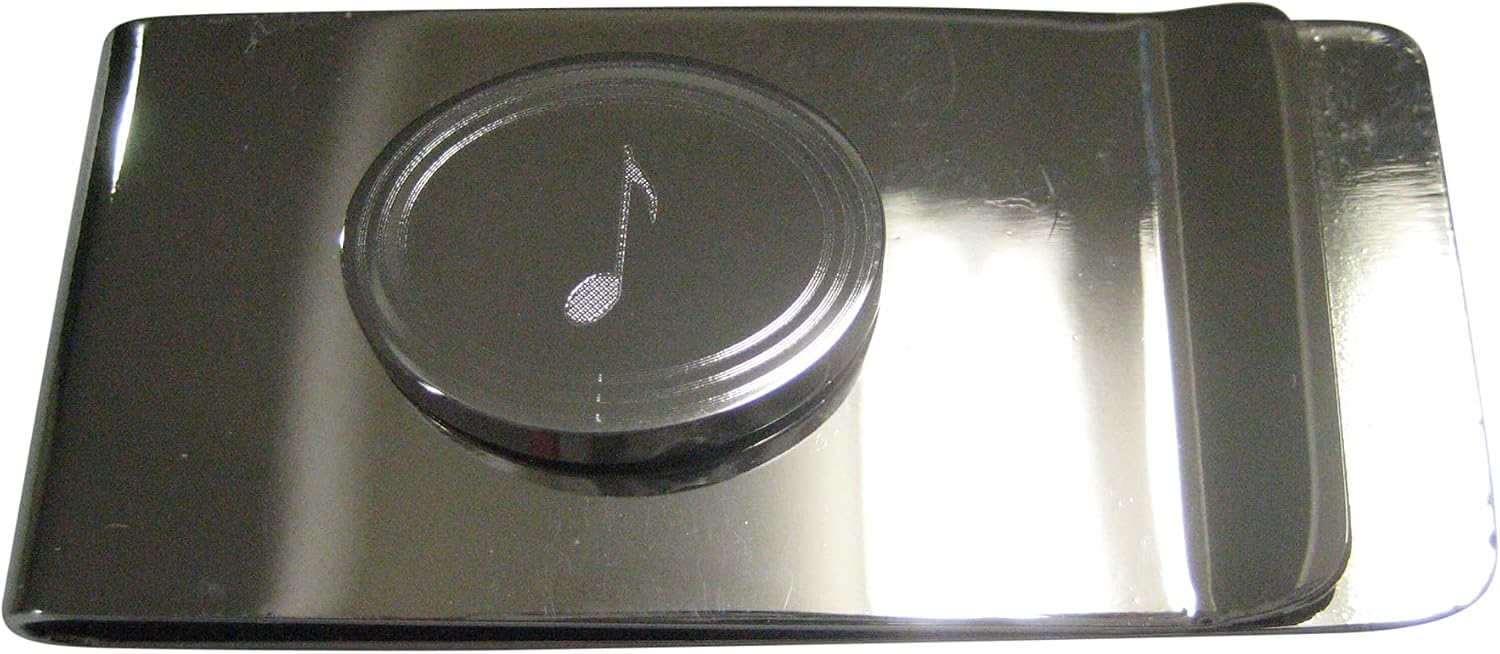 Kiola Designs Silver Toned Oval Etched Single Quaver Musical Note Money Clip