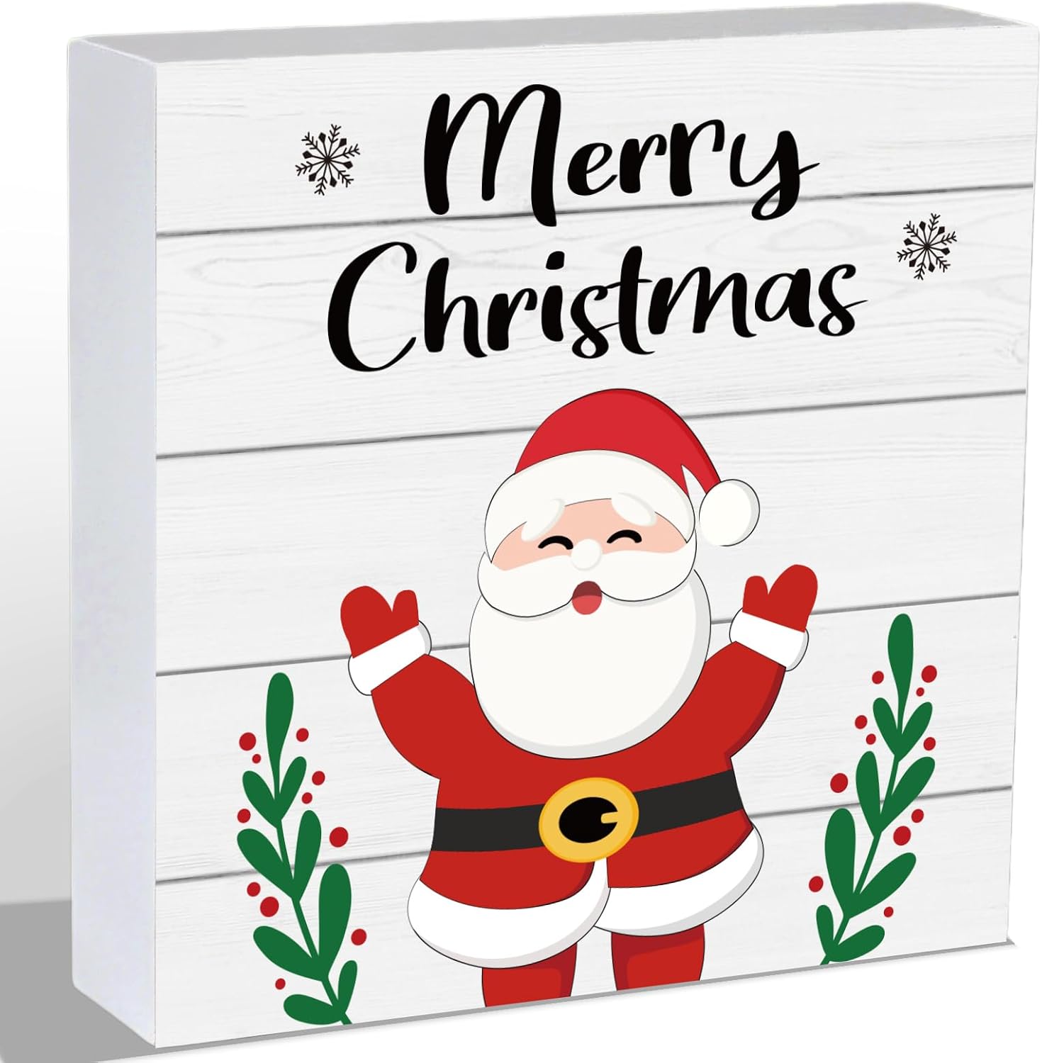 Christmas Table Decorations Christmas Decor Indoor Home Room Office Bathroom Grass Santa Claus Wood Box Sign Rustic Wooden Shelf Desk Decor Season Sign House Warming Gifts 5.9 x 5.9 Inch