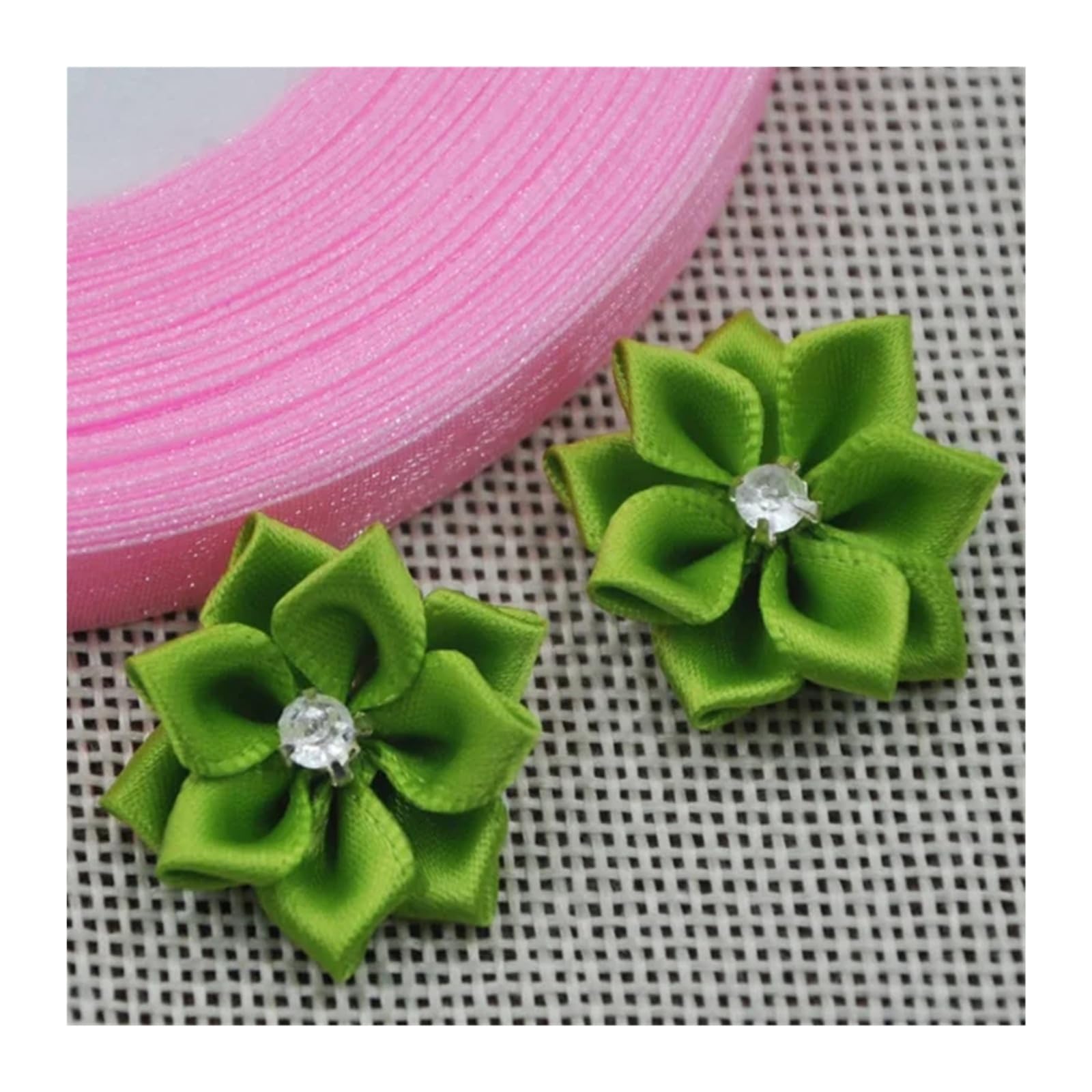 KiddiBubzi 20pcs 25mm Mix Color Ribbon Flowers With Rhinestone Garment Sewing Supplies Handmade Appliques(Color 6)