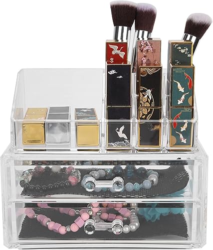 Miniatura 8 de Makeup Storage Box Organizer Transparent Two Tier Cosmetic Jewelry Lipstick Display Holder Durable PS Material Beauty Tool Organizer For Makeup