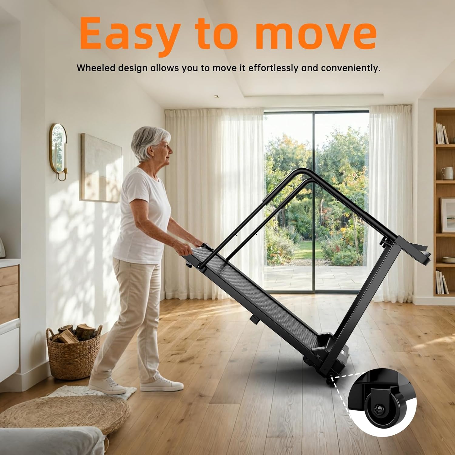 KEY2FUN Walking Treadmill with Long Handrail for Balance, Recovery Fitness Exercise Machine, Treadmills for Home with Holder for Phone & Cup, 300 lbs Capacity, with LCD Display