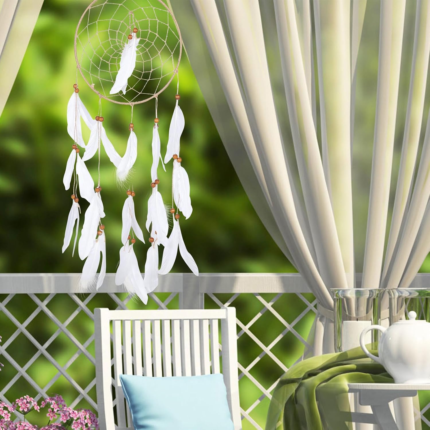 FRCOLOR Dream Catcher Wall Hanging 33cm with Feather Macrame Boho Home Decor Pendant for Bedroom Window and Car Ornament