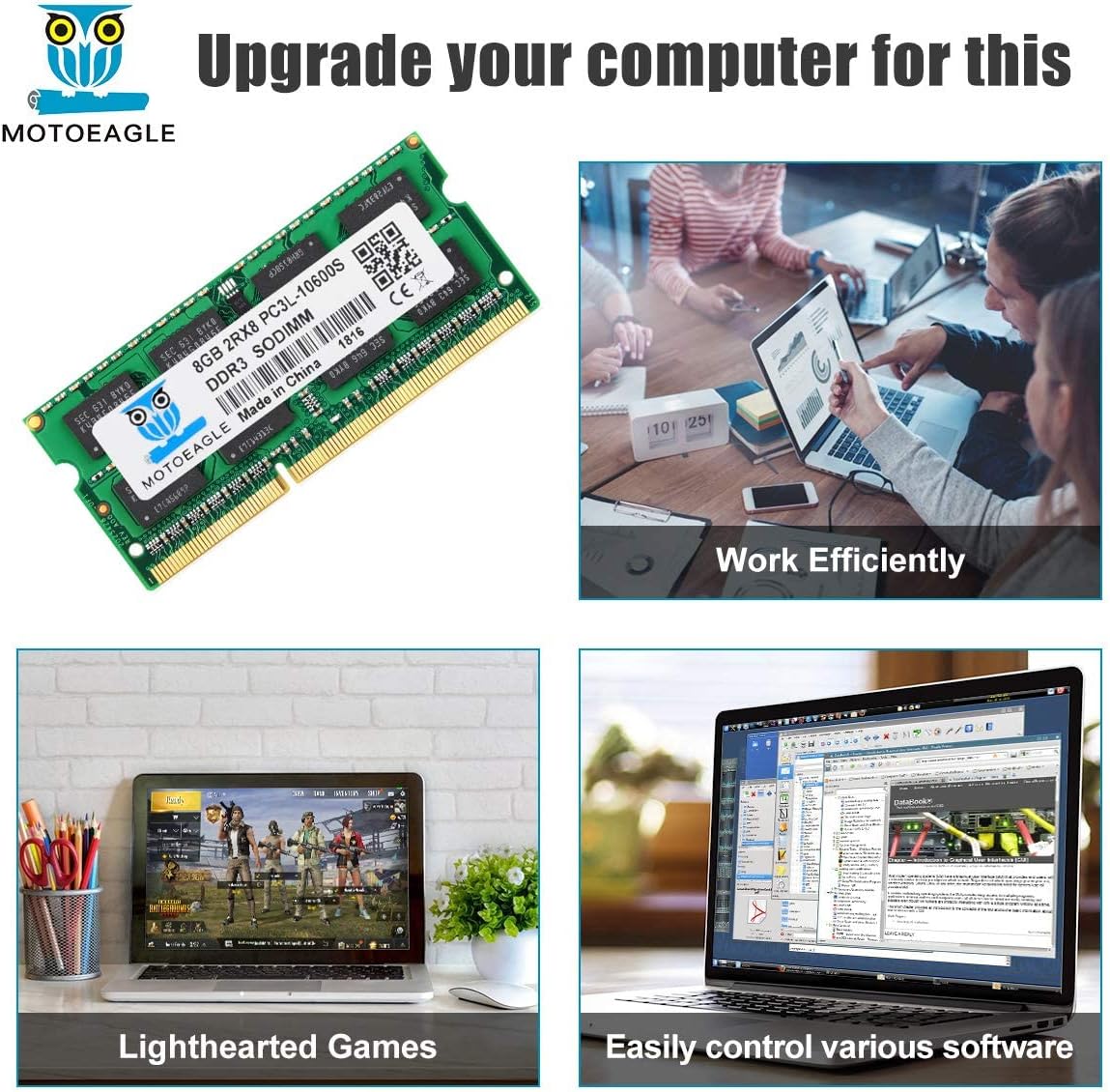 Motoeagle 8GB DDR3 DDR3L 1333 MHz 2Rx8 PC3 PC3L 10600 10600S RAM 204-pin SODIMM 1.35V Laptop Memory