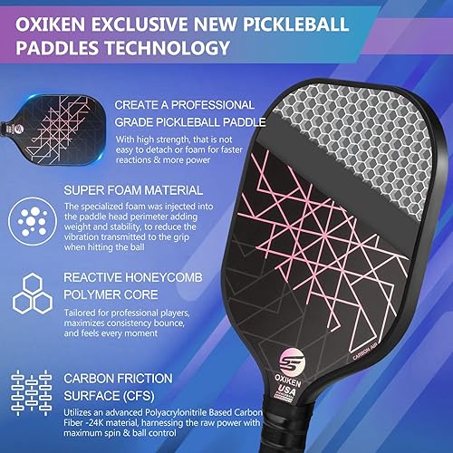 Miniatura 3 de Juego de 2 palas de pickleball aprobadas por USAPA de fibra de carbono (CHS) núcleo de panal de polipropileno, agarre antideslizante que absorbe el