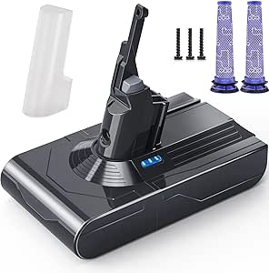 V8 Akku 6500mAh, Morpilot Ersatzakku für Dyson Absolute Animal Motorhead Exclusive Staubsauger Fluffy mit 2 Filtern