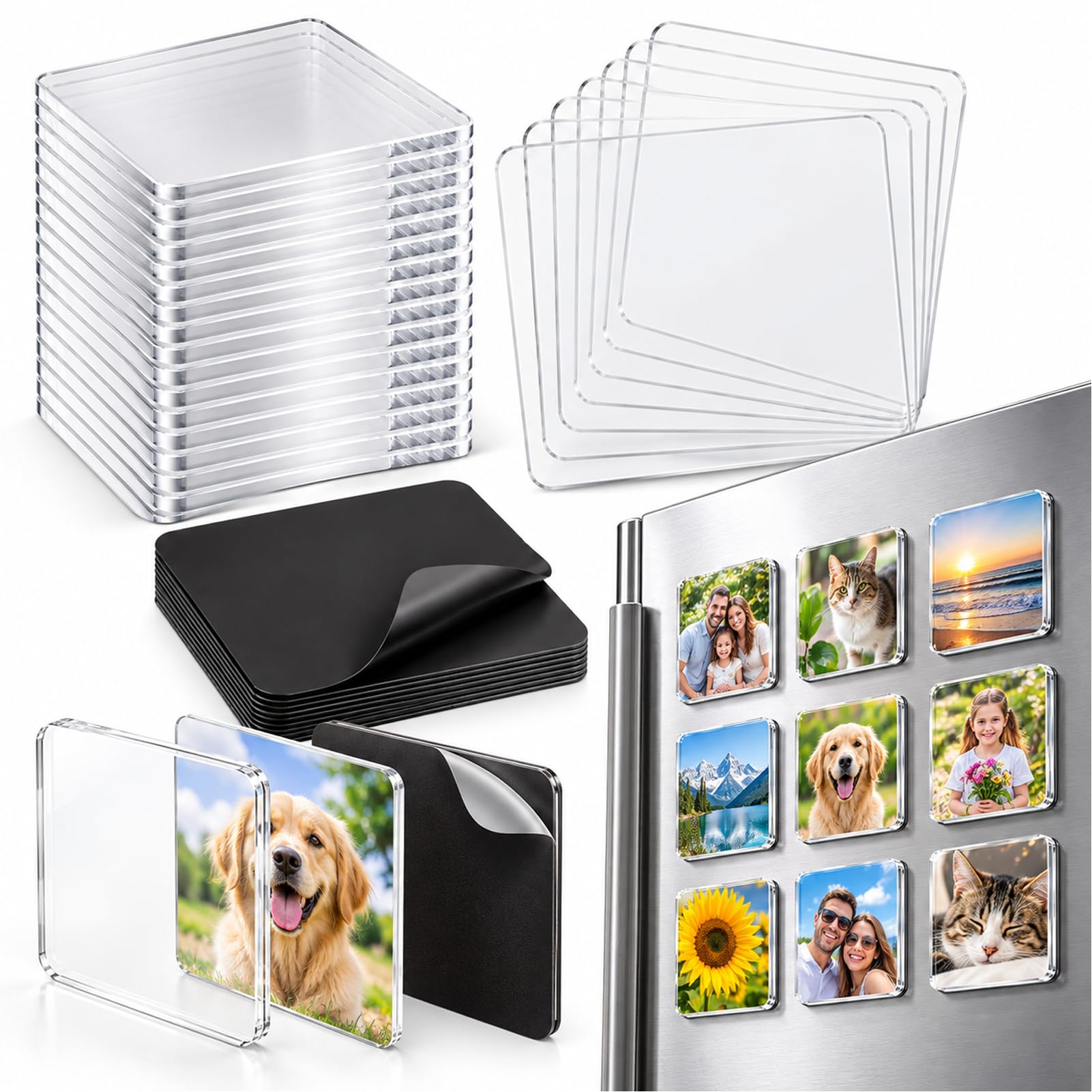 Acrylic DIY Fridge Magnet Kit, Clear Magnetic Photo Frames, 20Pcs 5x5x0.4cm