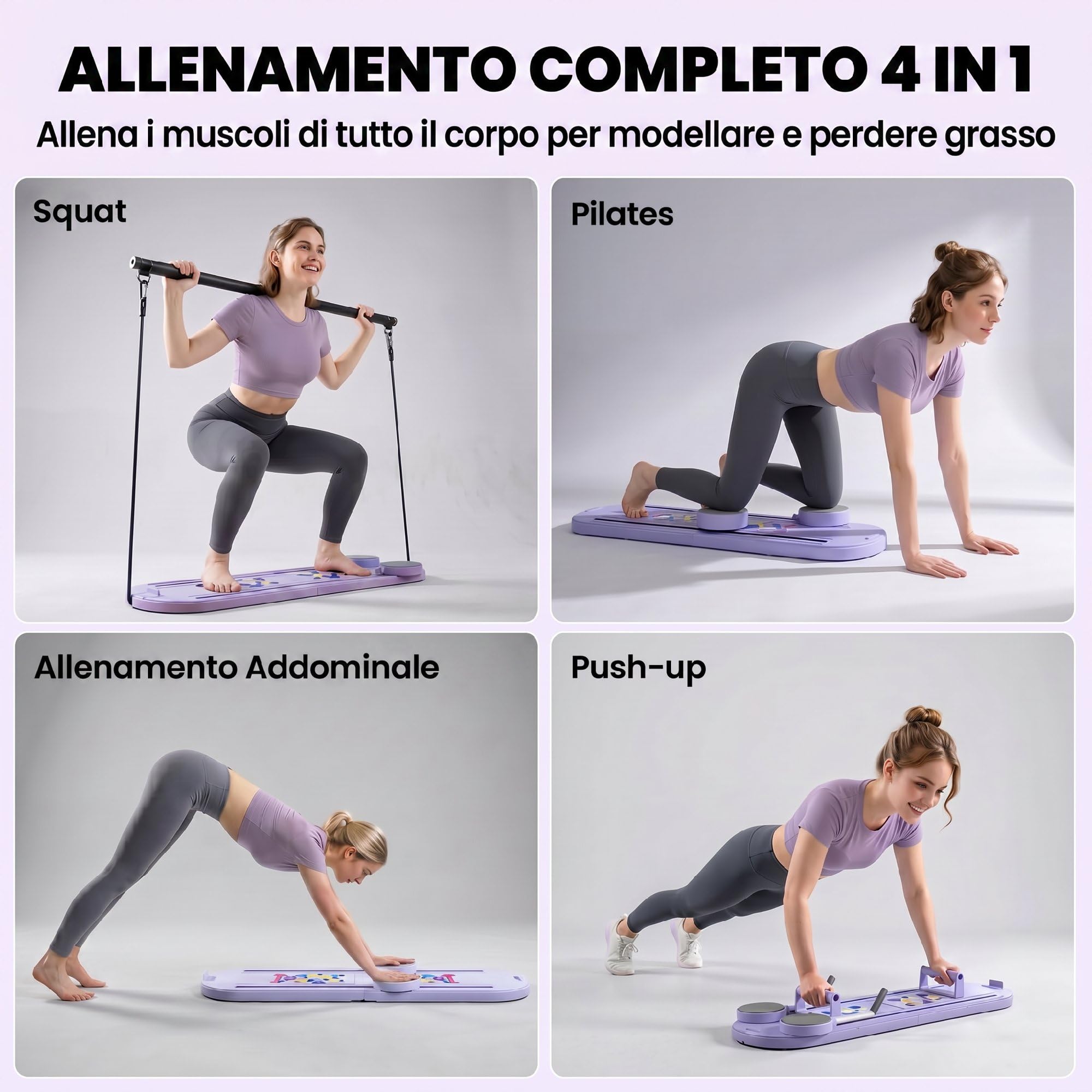 SPORTNOW Tavola Pilates 5 in 1 Pieghevole Pilates Reformer Blu Chiaro | per Allenamento a Casa, Attrezzo Fitness Portatile, Bande Elastiche, Maniglie per Piegamenti, Allenamento Completo Donna