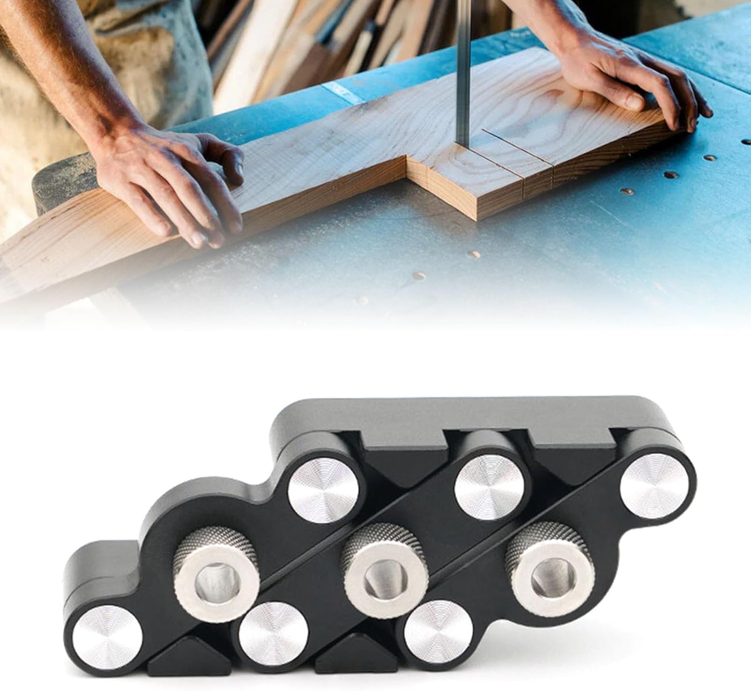 Self Centering Doweling Jig, 13-32mm Clamping Precise Alignment Self Center Dowel Jig Handheld Drill Dowel Drill Punch Locator with 3 Drill Bits