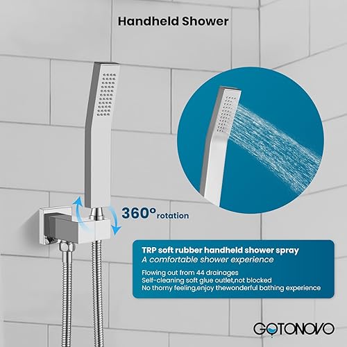Miniatura 65 de gotonovo - Sistema de ducha de lluvia de 10 pulgadas de níquel cepillado de lujo, cabezal de ducha de alta presión, juego de grifo de ducha de mano
