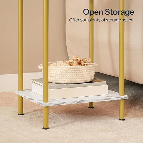 Miniatura 5 de HOOBRO Juego de 2 mesas auxiliares pequeñas, mesita de noche con estantes de almacenamiento de 2 capas, mesa de sofá para espacios pequeños, sala de