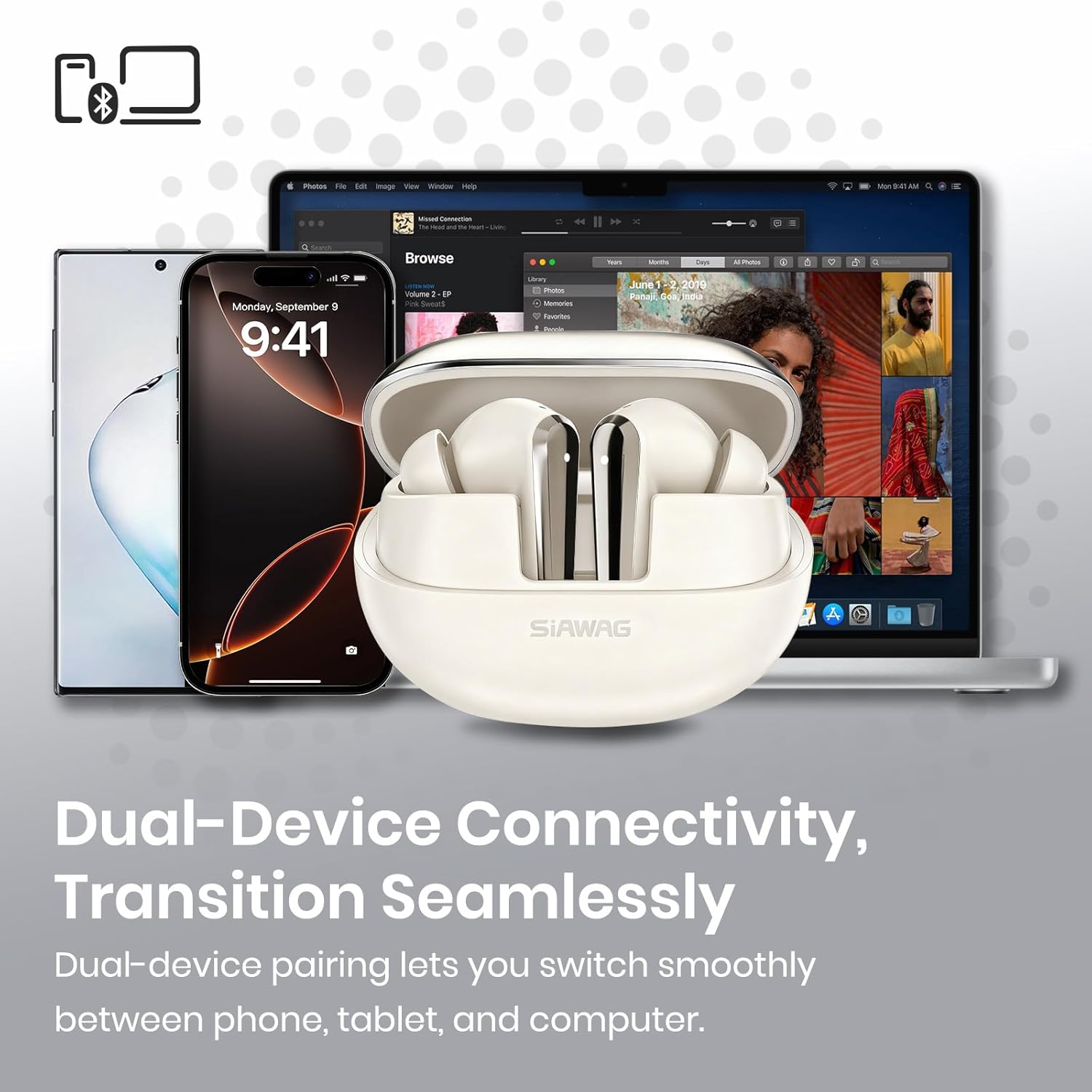 Wireless Earbuds Bluetooth 5.4 Light Weight in Ear Earphones 10mm Drivers with Powerful Bass IPX5 Waterproof Headphones 60H Long Playtime Bluetooth Headphones ANC ENC Noise Cancelling Khaki - Image 8