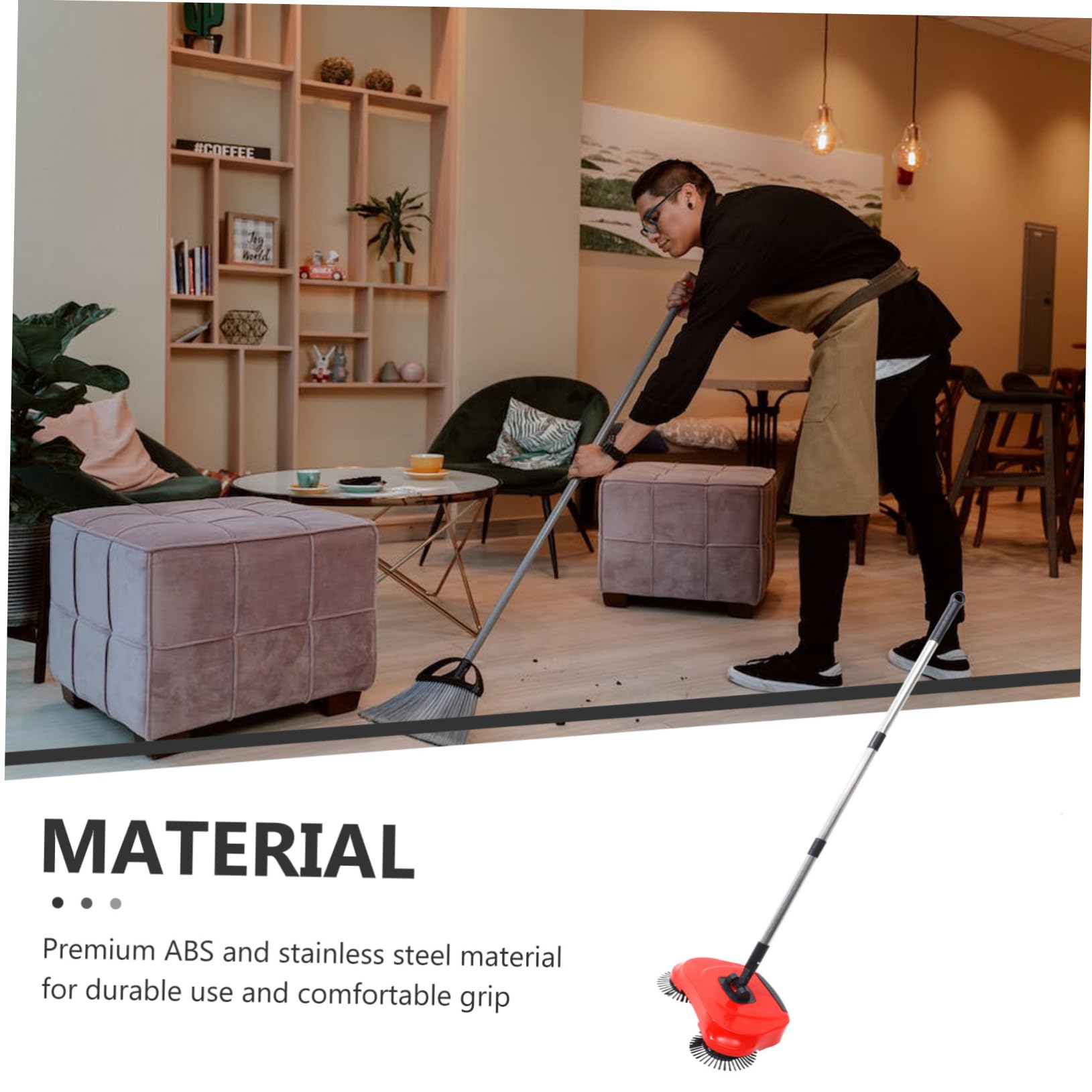 PRETYZOOM Rote 3-in-1 Bodenkehrmaschine mit 360° Drehung und Handgriff
