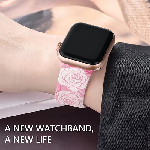 Miniatura 2 de LHWINYI Correas de diseño floral de rosas compatibles con Apple Watch de 1.575 pulgadas, 1.614 pulgadas, 1.496 pulgadas, 1.654 pulgadas, 1.732