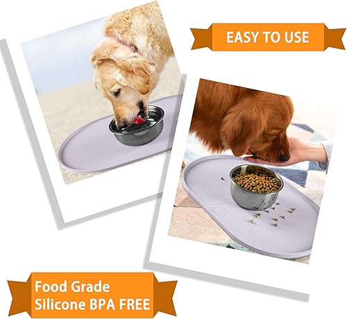 Miniatura 7 de Tapete de silicona 100 % impermeable de 0.5 pulgadas, con borde elevado de 0.5 pulgadas, sin BPA, tapete de alimentación para perros y gatos que