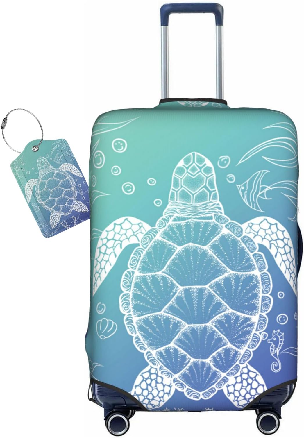 Ocean Sea Turtle Luggage Cover Washable Suitcase Protector, Turtle Theme Party Luggage Tag Travel Birthday Gifts For Men Women (S 18-21 Inch Luggage)
