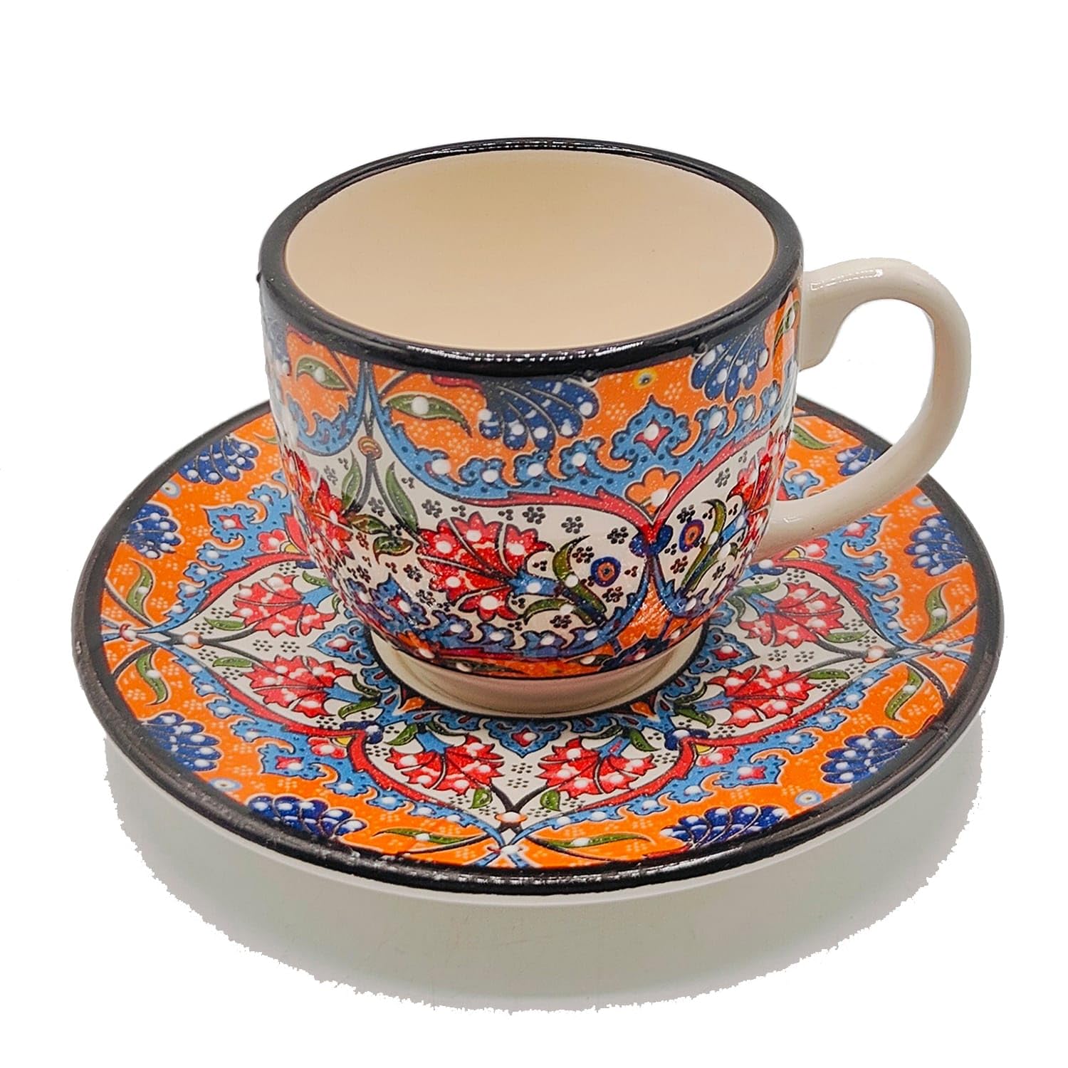 Komplettes Set mit 6 Espressotassen und Untertassen aus türkischer Keramik verziert - Raffiniertes ethnisches Handwerk 1308241204 Marokko Tunesien Ethnisch der Welt