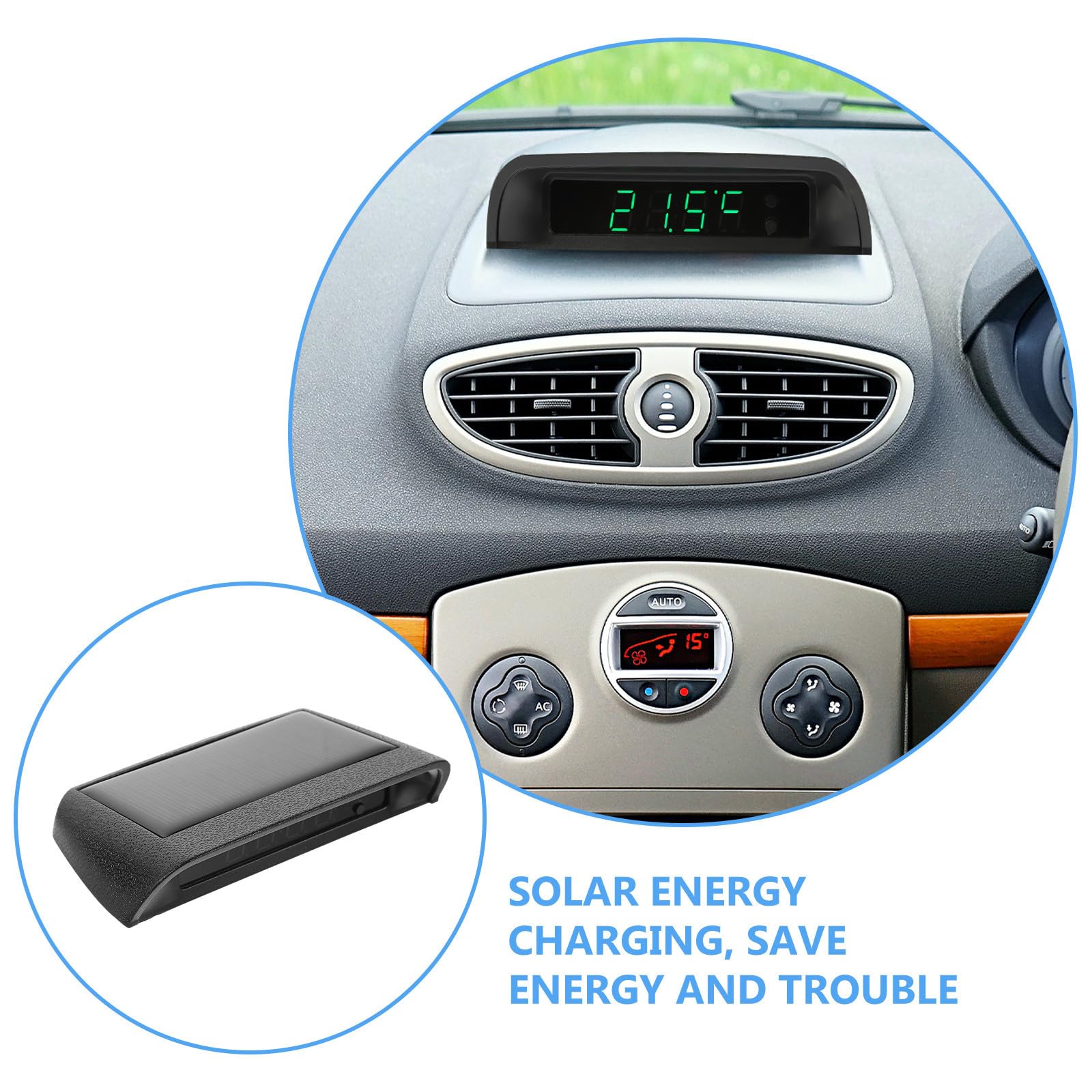 Reloj Termómetro Digital para Coche Sensor de Temperatura, Diseño Solar Luminoso, Material Abs Resistente y Fácil Instalación en Tablero