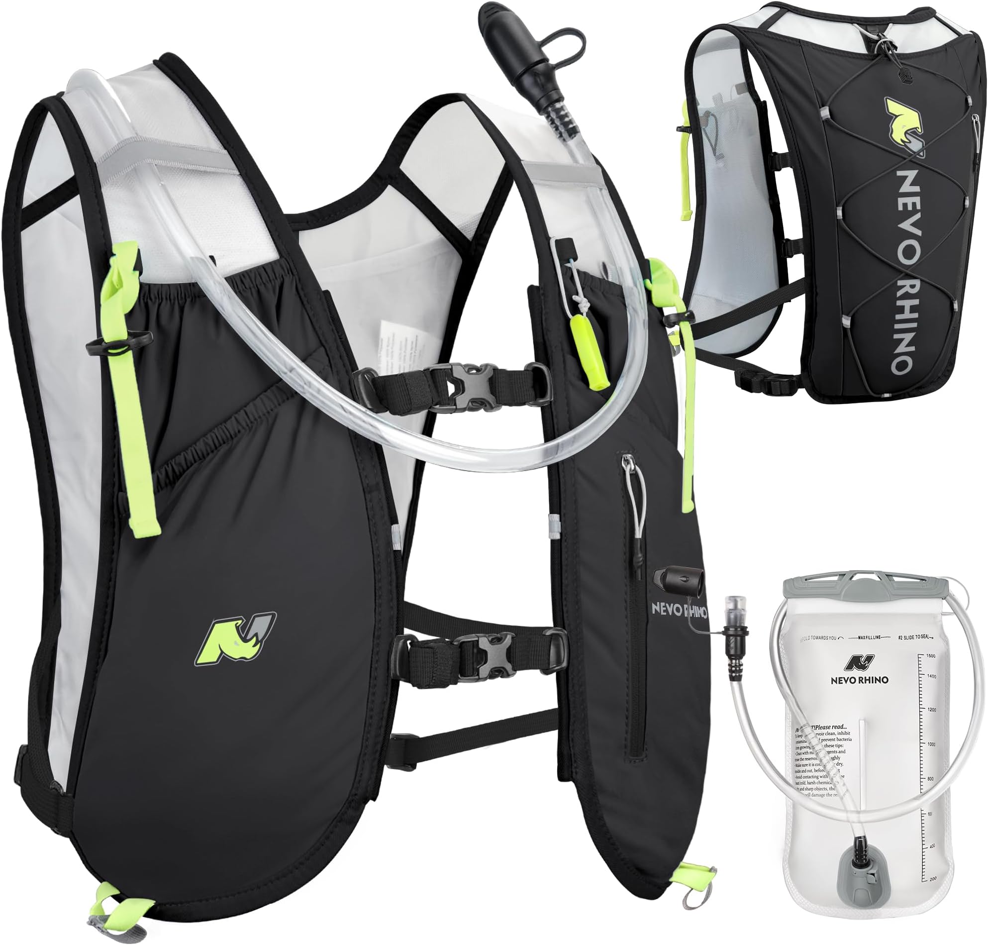 N NEVO RHINO Hydration Running Vest, Running Hydration Vest with 1.5L Water Bladder, Water Backpack for Hiking Trail Marathon Race for Women Men