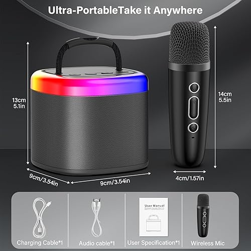Miniatura 4 de JYX Mini máquina de karaoke para adultos y niños, máquina de karaoke portátil con 2 micrófonos inalámbricos, máquina de altavoces de micrófono de